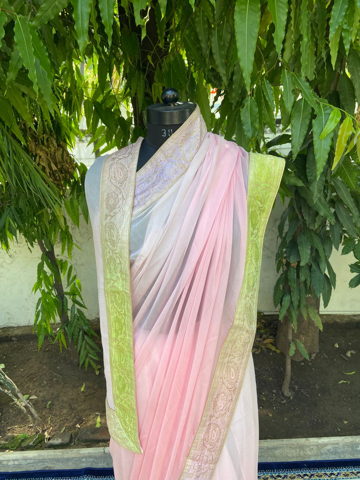 Blush pink ombre antique banarasi border saree