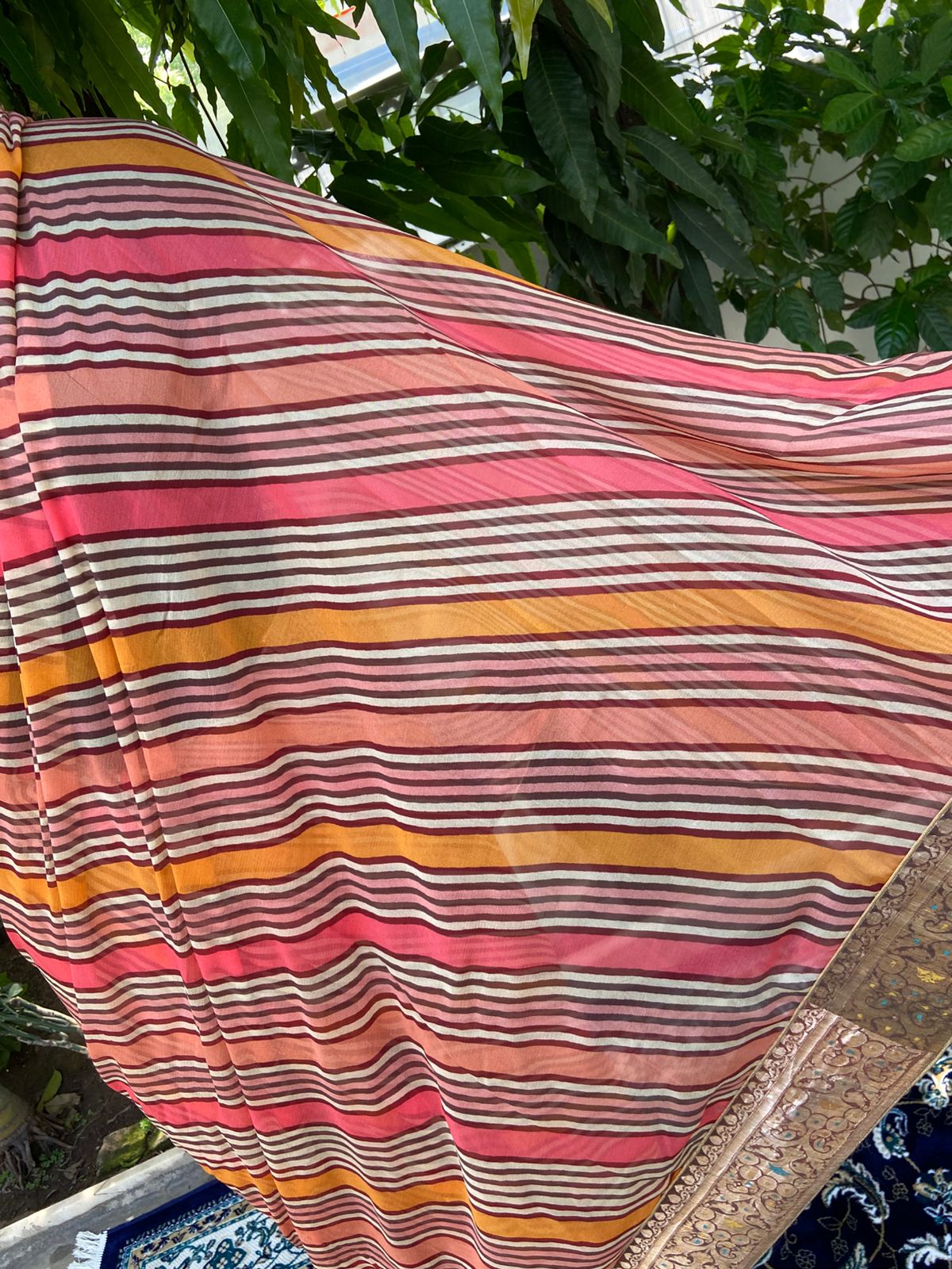 Multi lehariya antique border saree