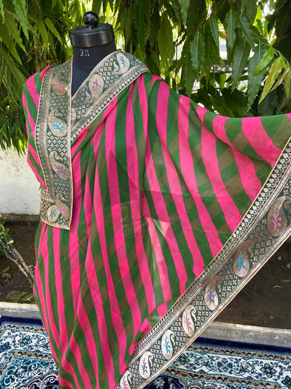 Red green multicolor antique border saree
