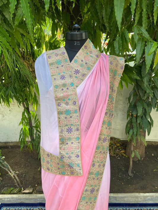 Blush pink shaded antique border saree