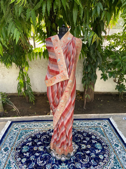Red orange multicolor lehariya antique border saree