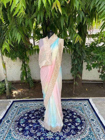 Blush Lagoon Antique border saree