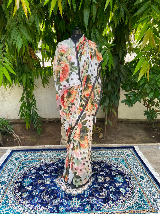 White Flower Printed French Chiffon