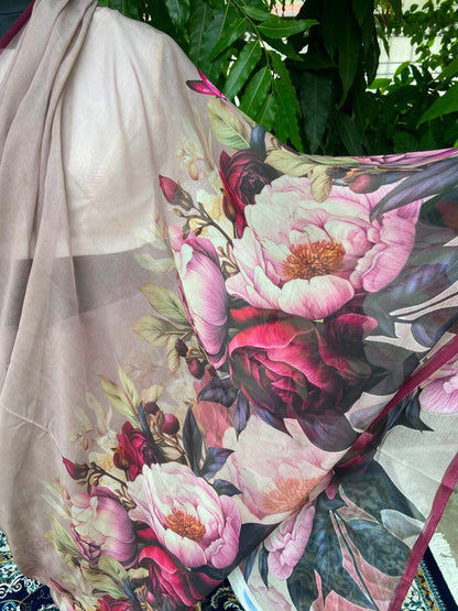 Flower Border Printed French Chiffon