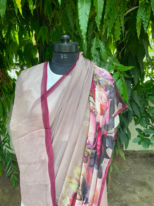 Flower Border Printed French Chiffon
