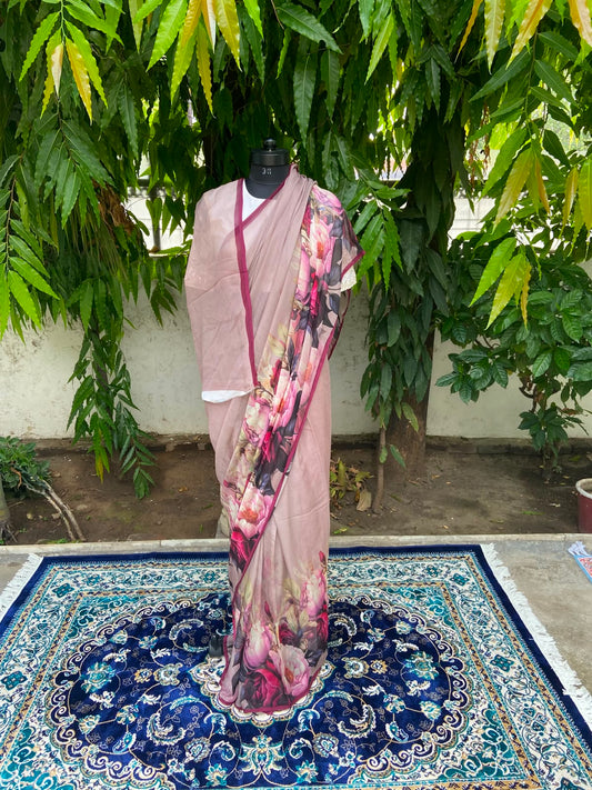 Flower Border Printed French Chiffon