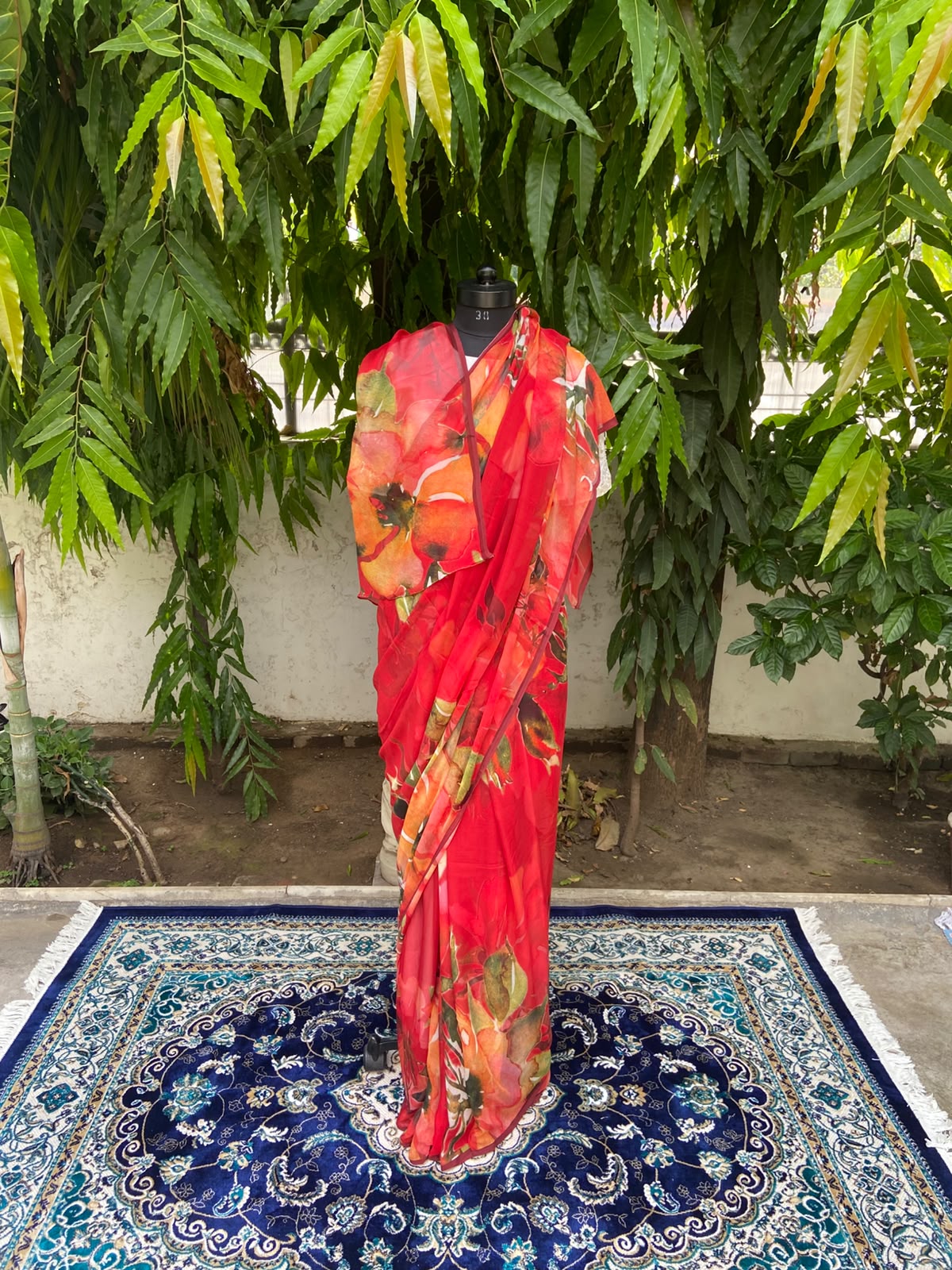 Red Floral Printed French Chiffon