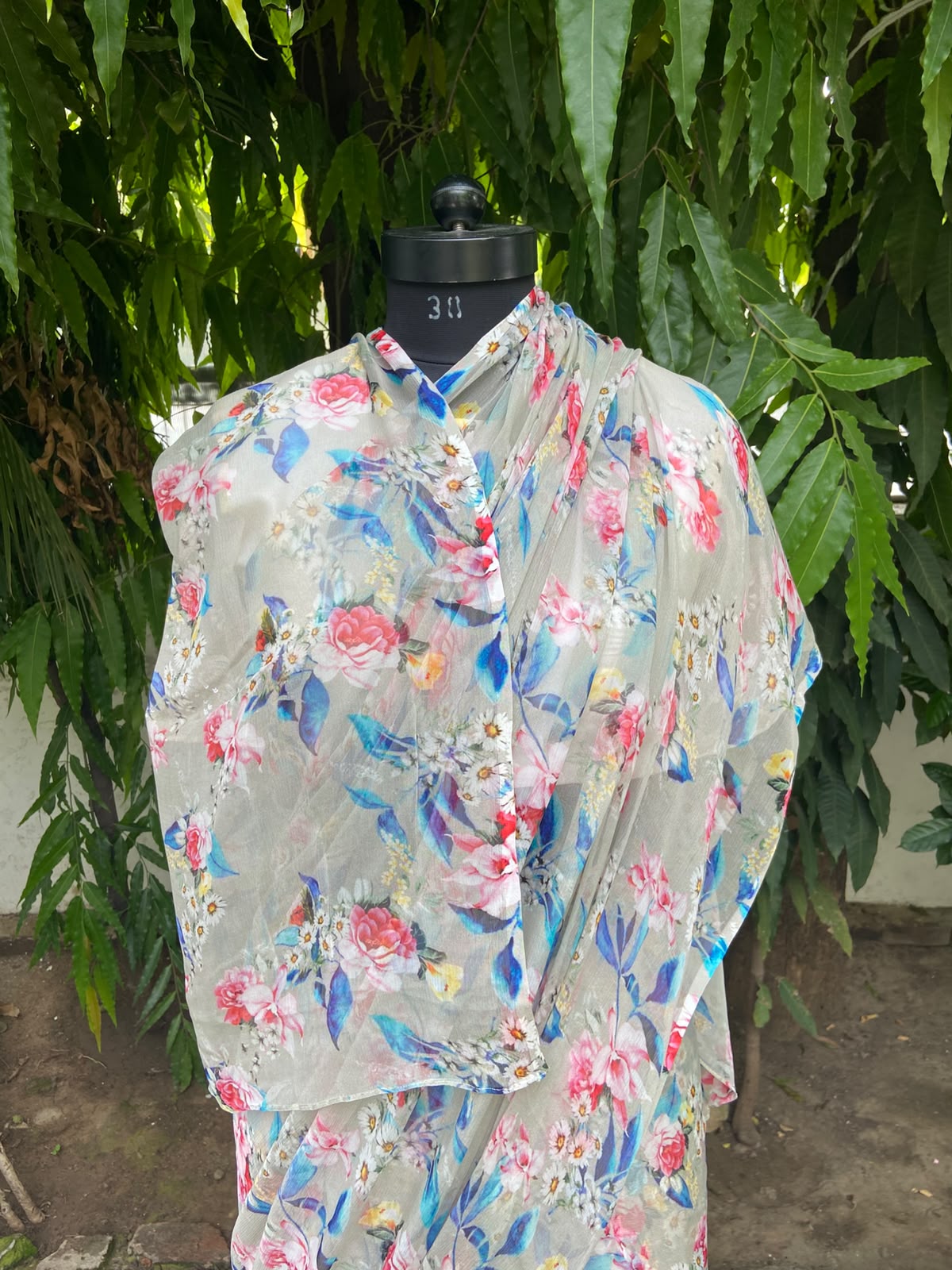 Sage Green Floral Printed French Chiffon