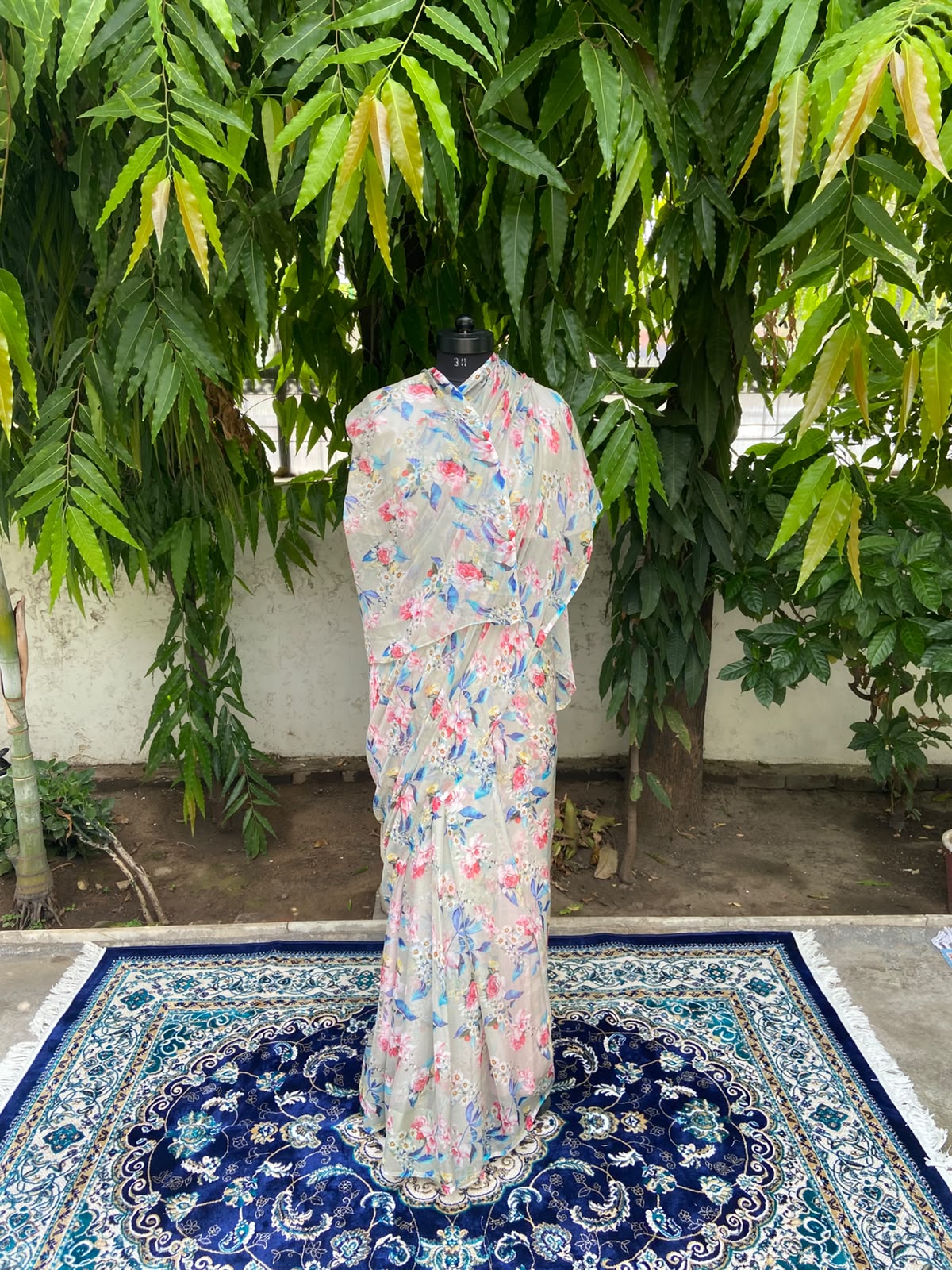 Sage Green Floral Printed French Chiffon