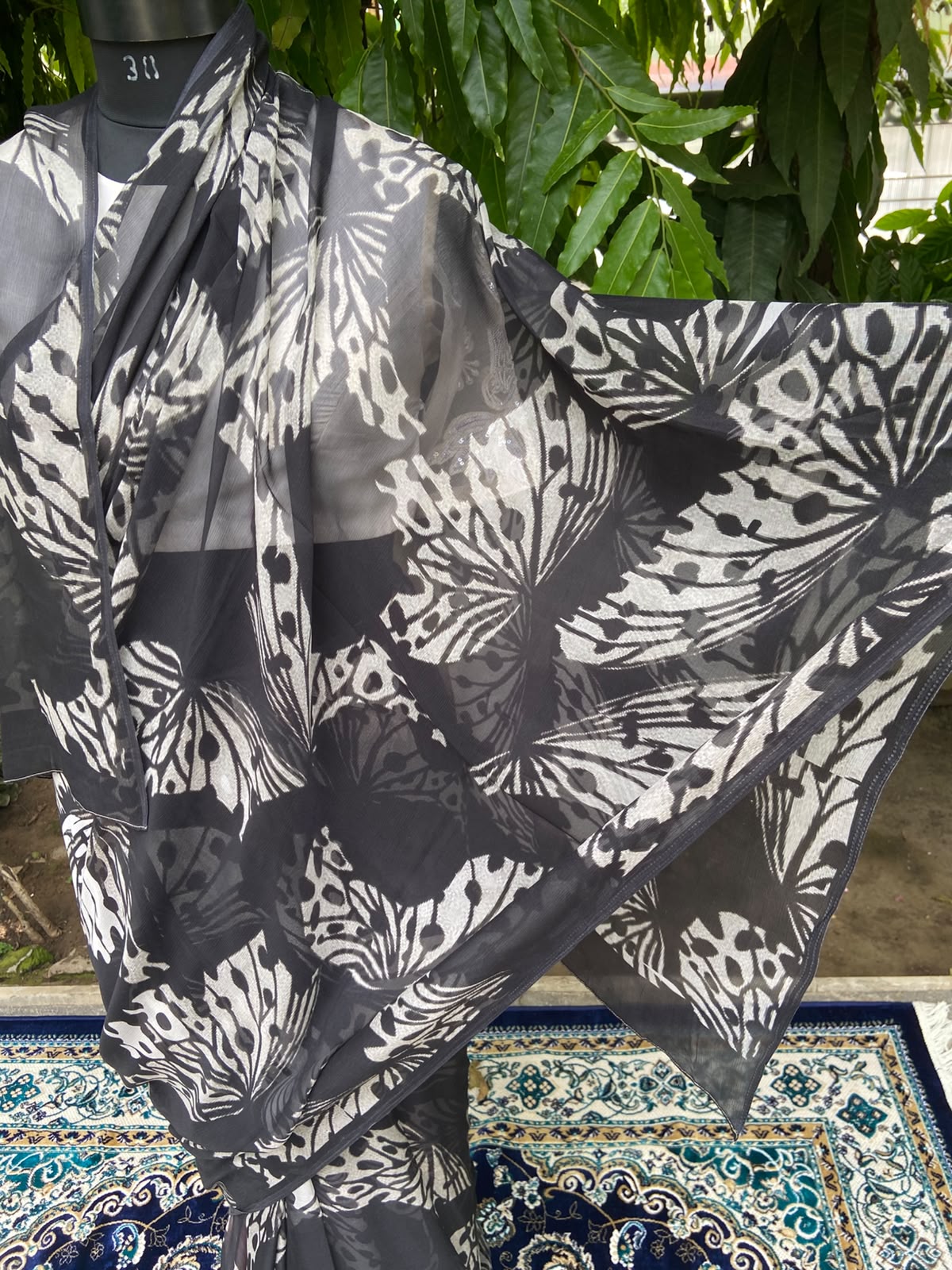 Black Printed French Chiffon Saree