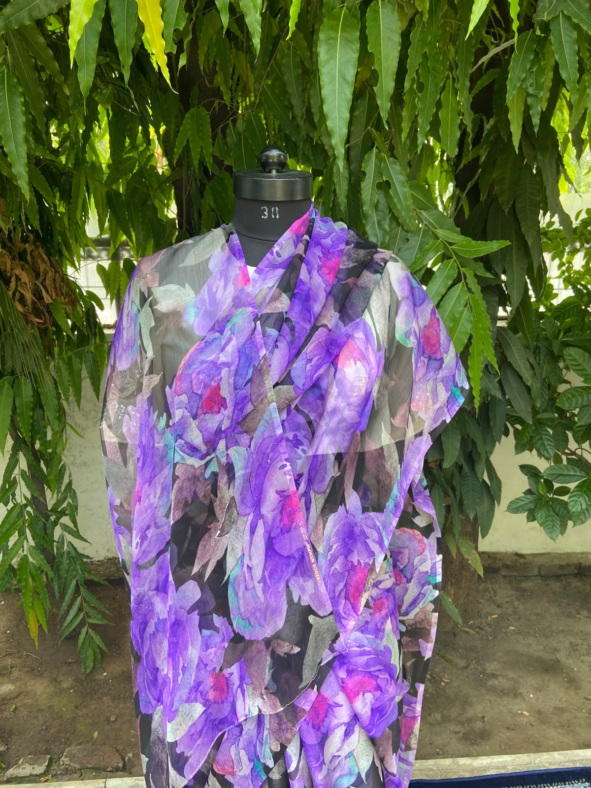 Purple Floral Printed French Chiffon Saree