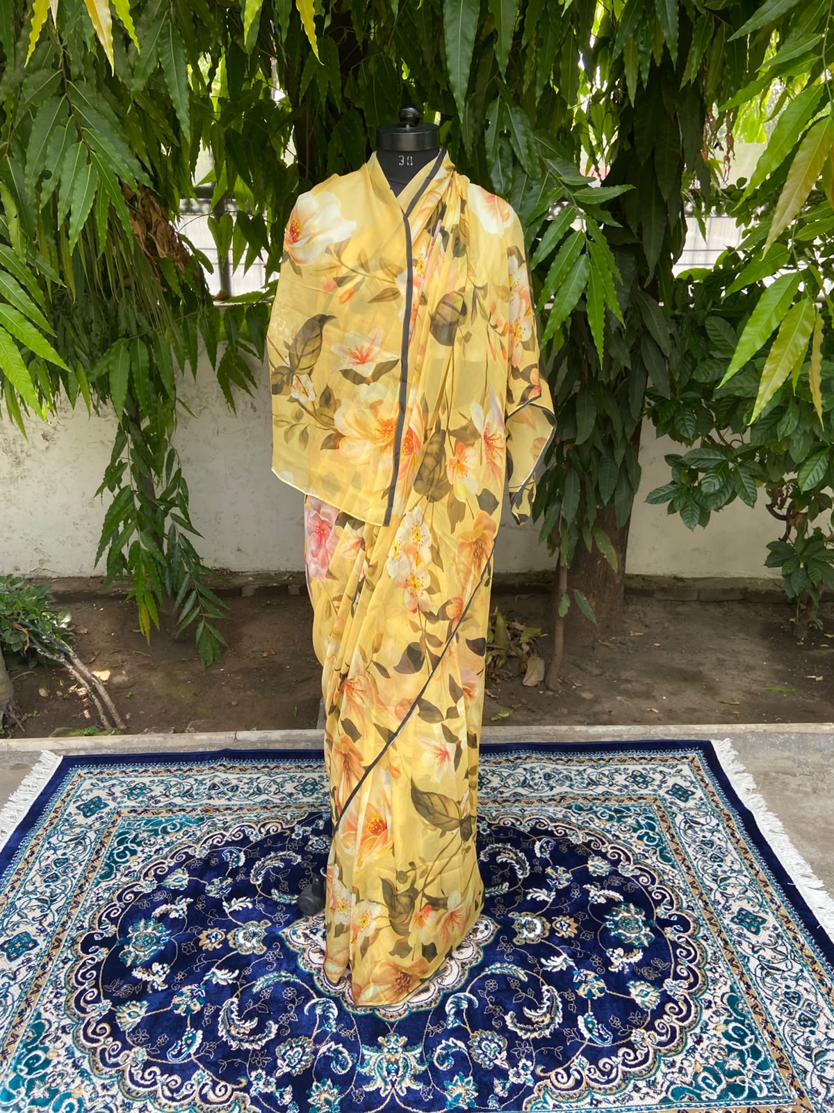 Yellow Printed French Chiffon Saree