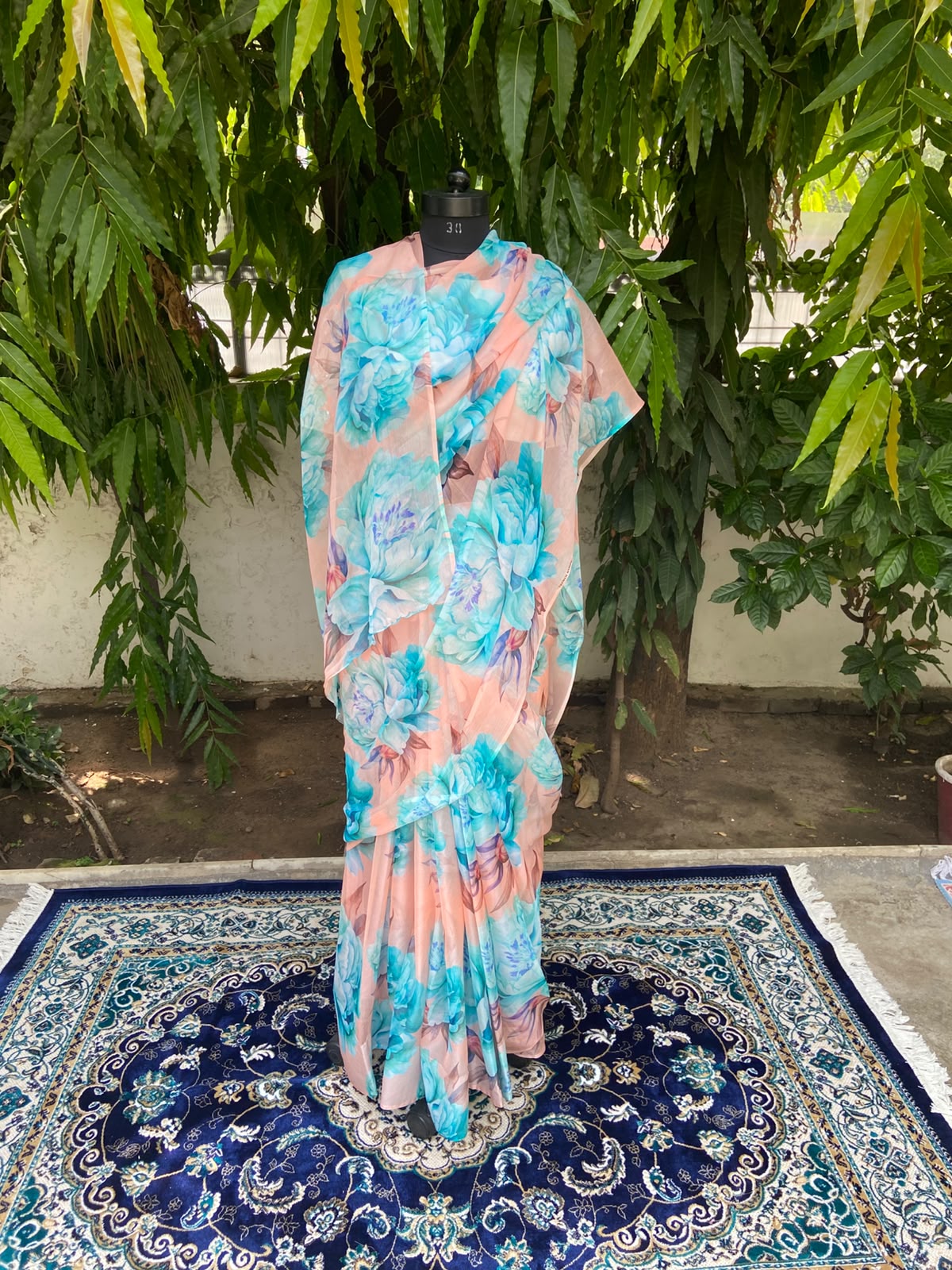 Peach Petal Printed French Chiffon Saree