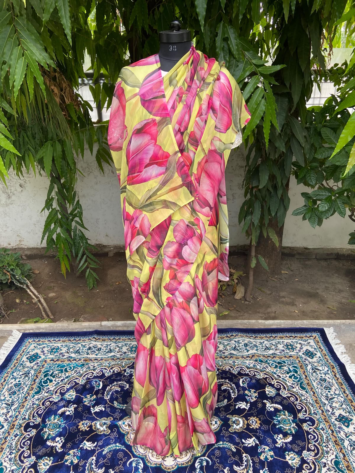 Yellow Petal French Chiffon Saree