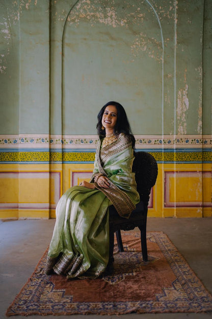 Royal Sage Green Antique Border Saree