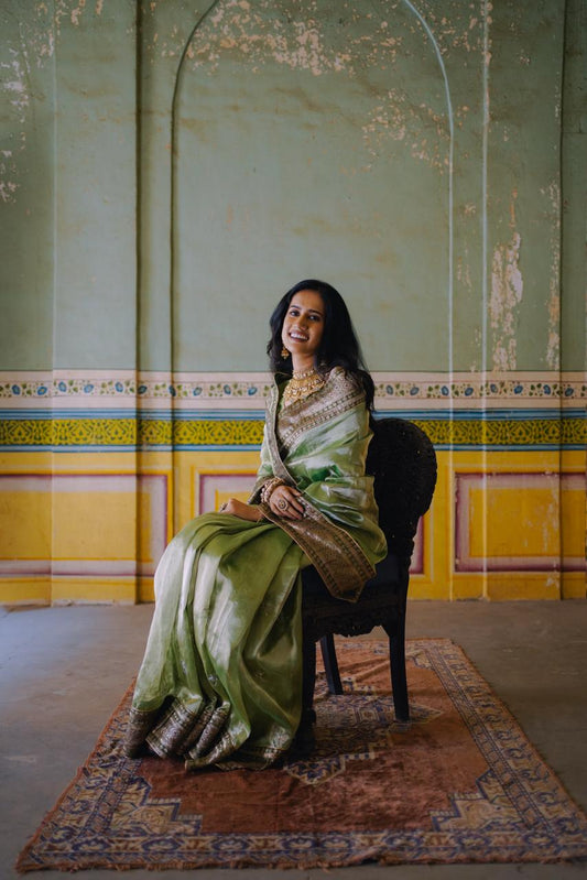 Royal Sage Green Antique Border Saree