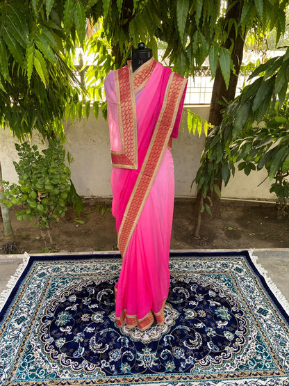 Pink Ombre Antique Border saree