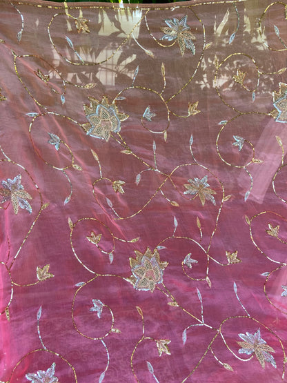 Peach Blossom Organza Saree