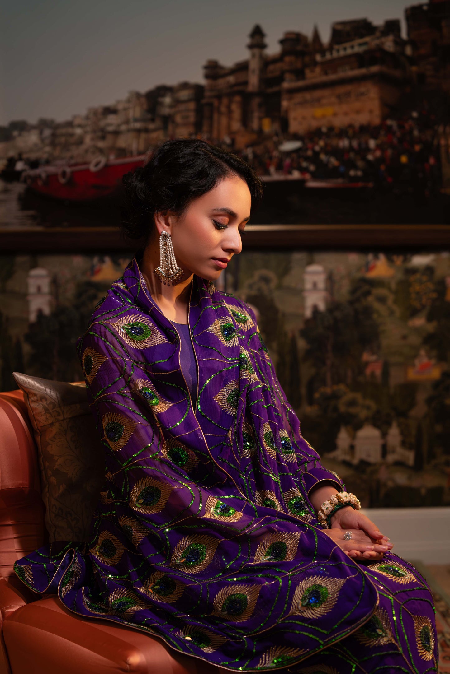 Moriya Purple Chiffon Saree
