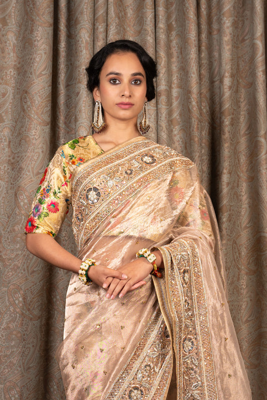 Sodamini Antique Silver Tissue Saree