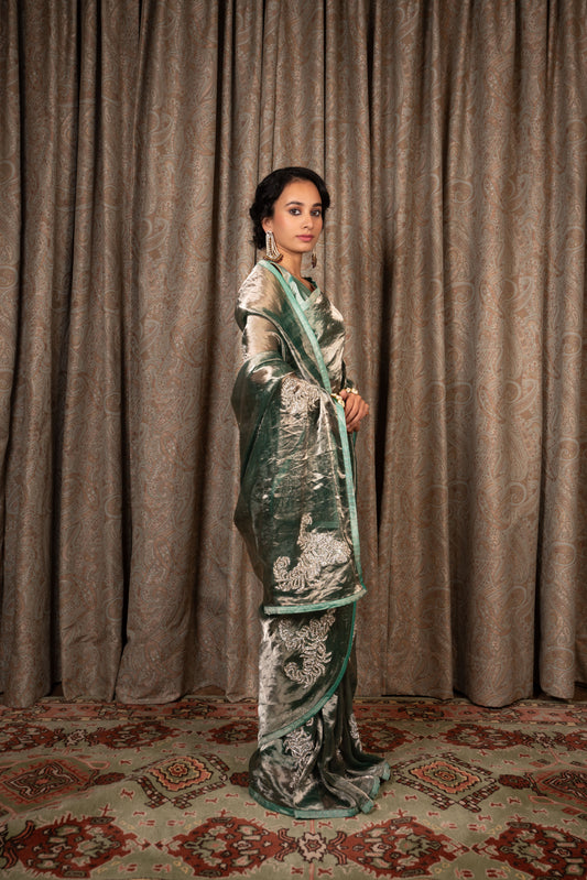 Sonika Sea Green Tissue Saree