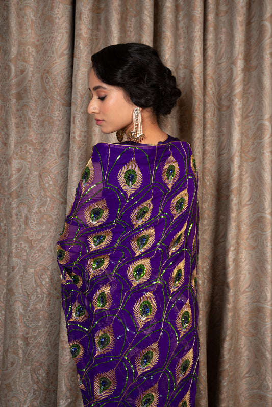 Moriya Purple Chiffon Saree