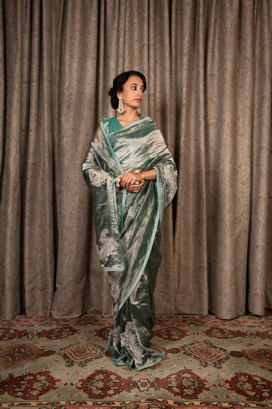 Sonika Sea Green Tissue Saree