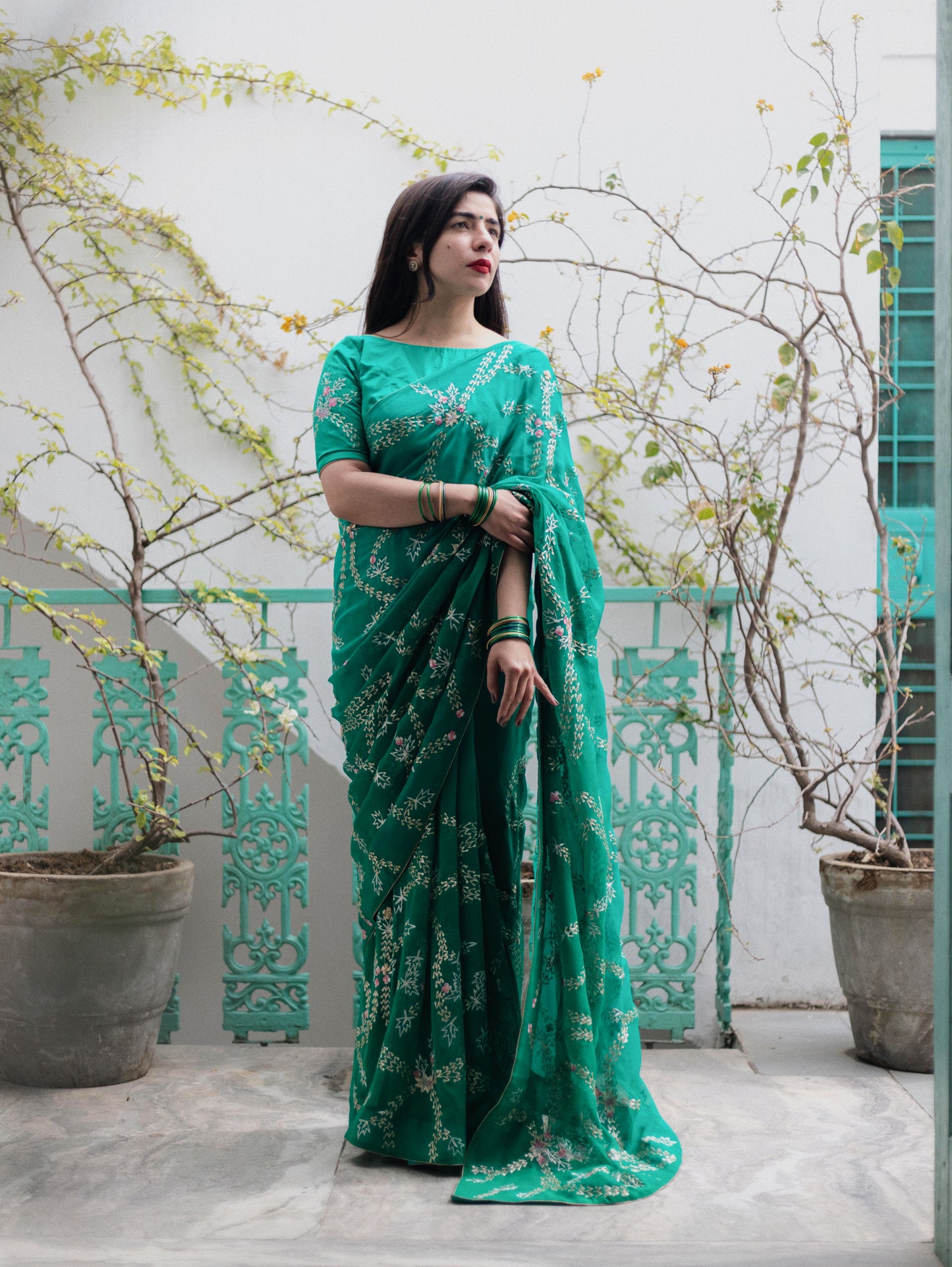 Pannajhar Green Chiffon Saree
