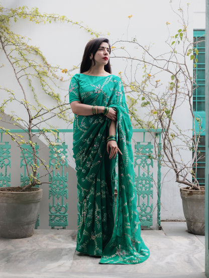 Pannajhar Green Chiffon Saree