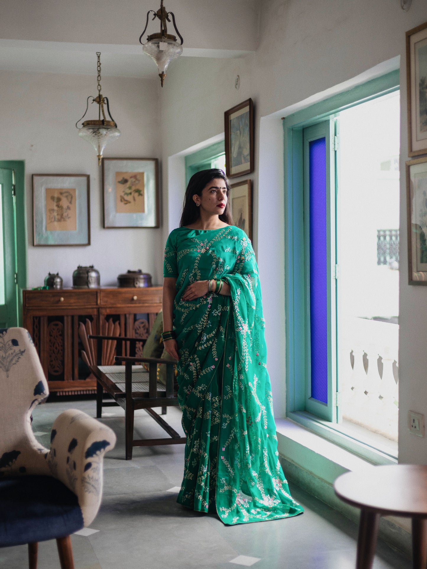 Pannajhar Green Chiffon Saree