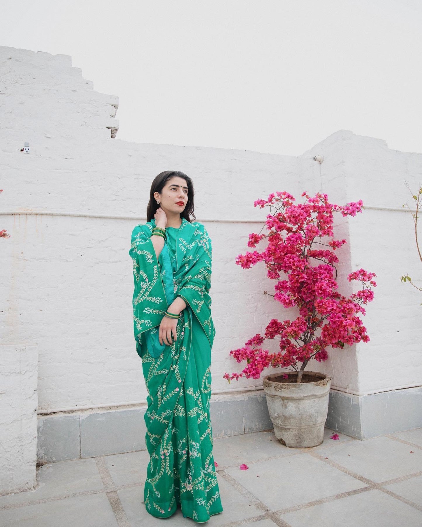 Pannajhar Green Chiffon Saree