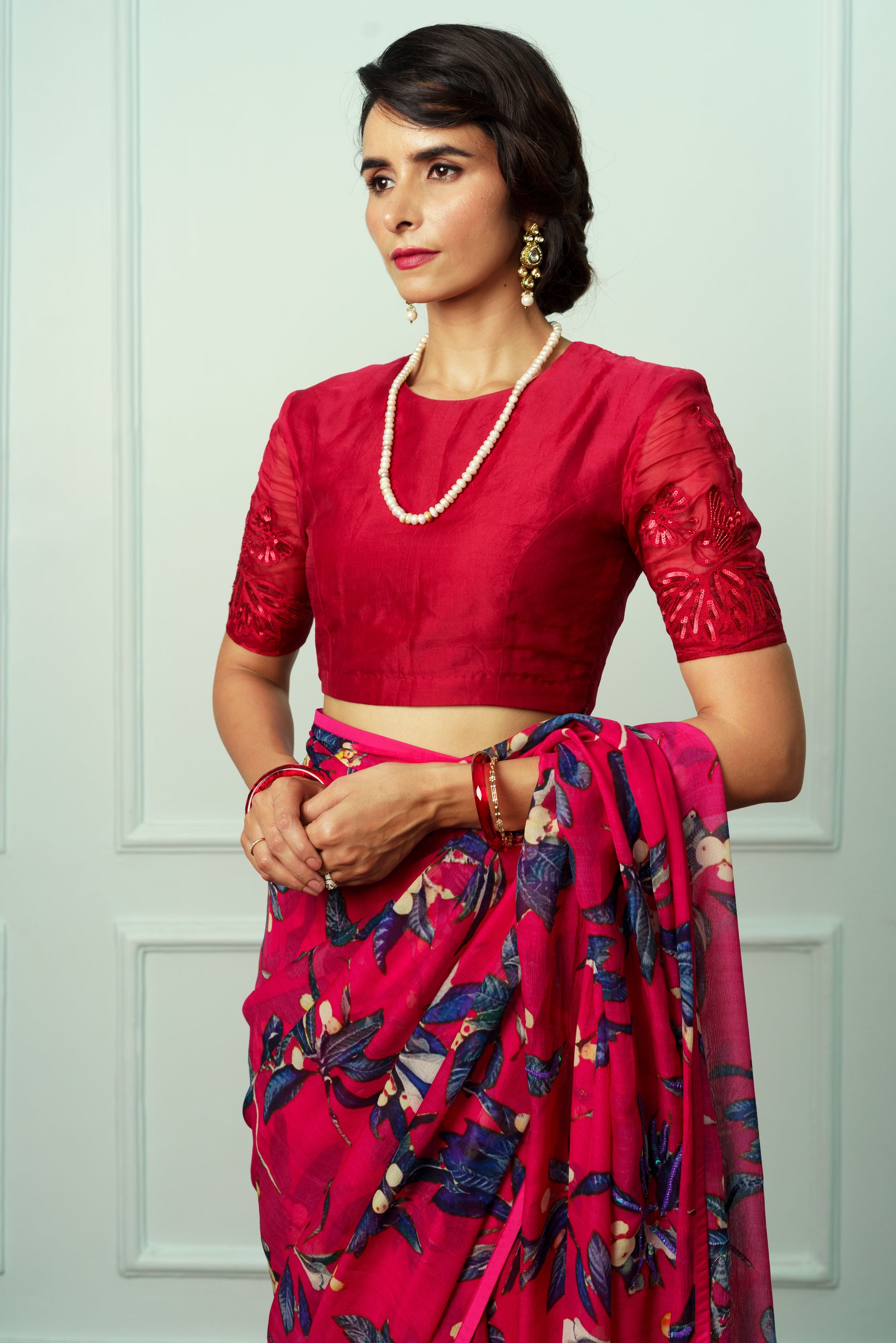 Red Embroidered Organza Blouse – Atelier Shikaarbagh