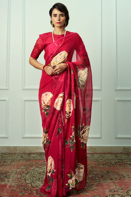 Krishna Printed French Chiffon Saree