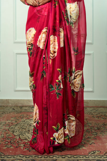 Krishna Printed French Chiffon Saree