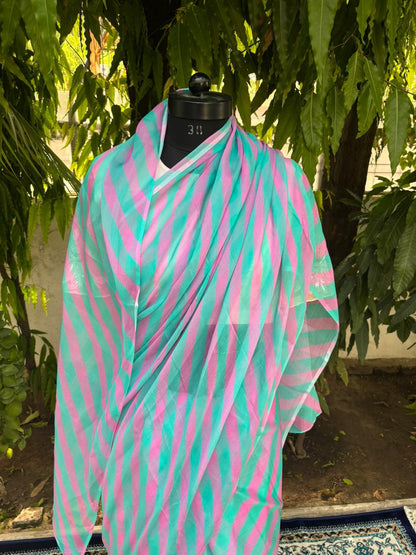 Aqua Rosé chiffon lehariya saree