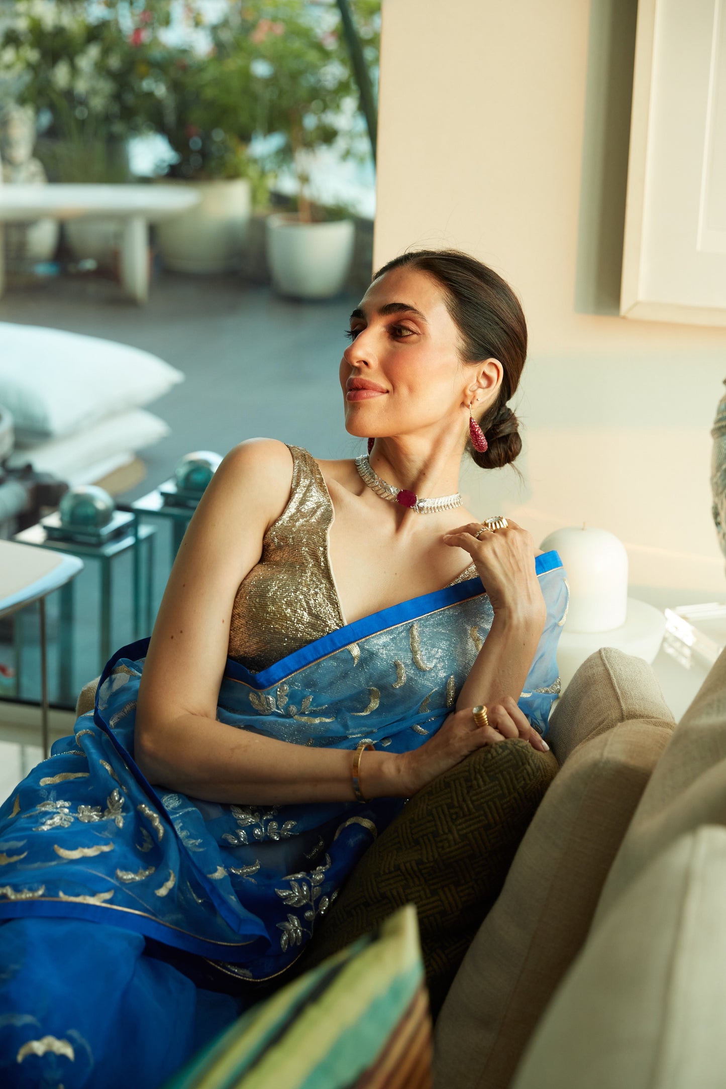 Prerna Cobalt Blue Organza Saree