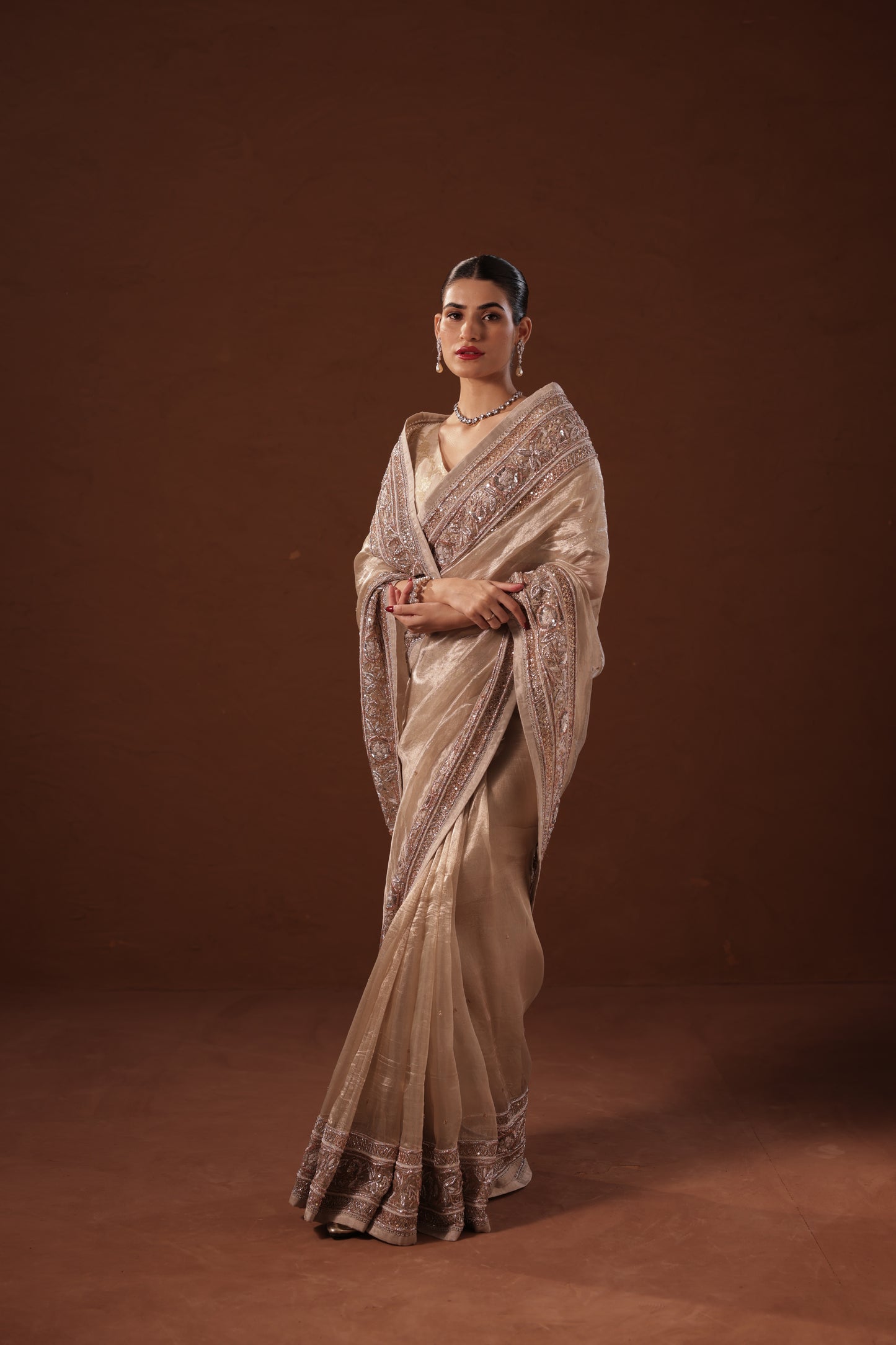 Sodamini Antique Silver Tissue Saree