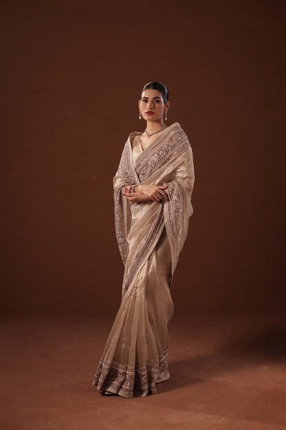 Sodamini Antique Silver Tissue Saree