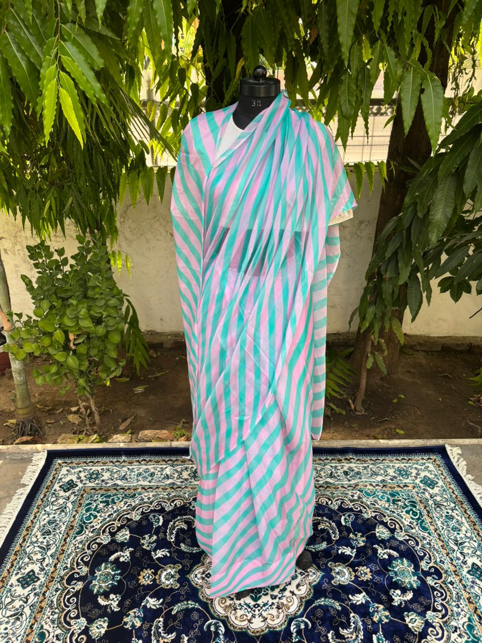 Cotton Candy Crush Lehariya Chiffon Saree