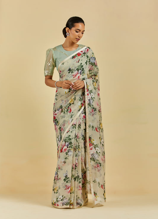 Annette Printed Highlighted French Chiffon Saree