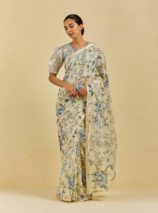Avril Printed Highlighted French Chiffon Saree