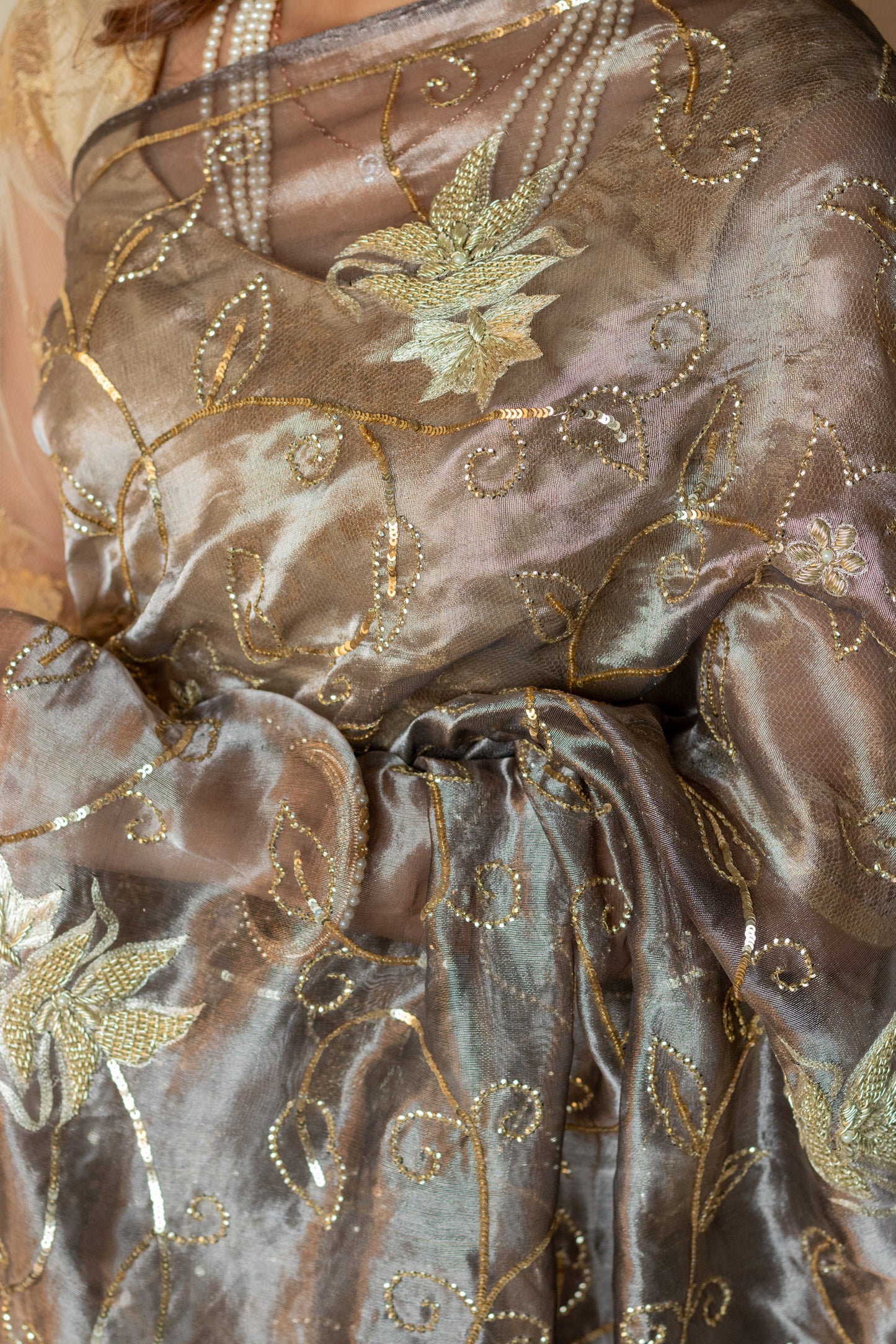 Ash Grey Mriganka Tissue Saree
