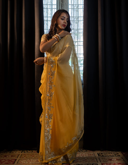 Alphanso Yellow Ombré Pankaja Silk Chiffon Saree