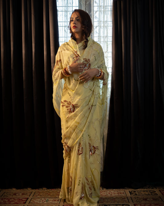 Golden Yellow Basant Chiffon Saree