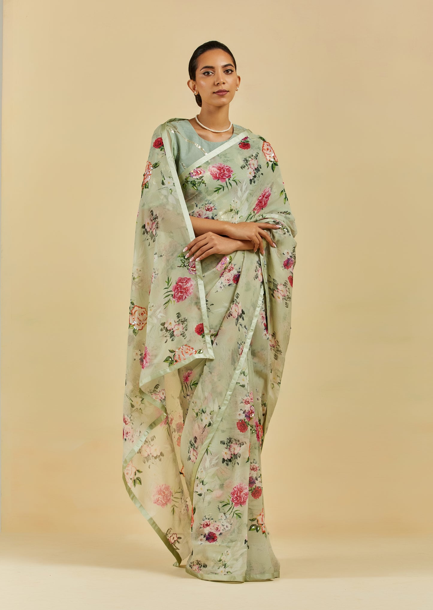 Natalie Printed Highlighted French Chiffon Saree