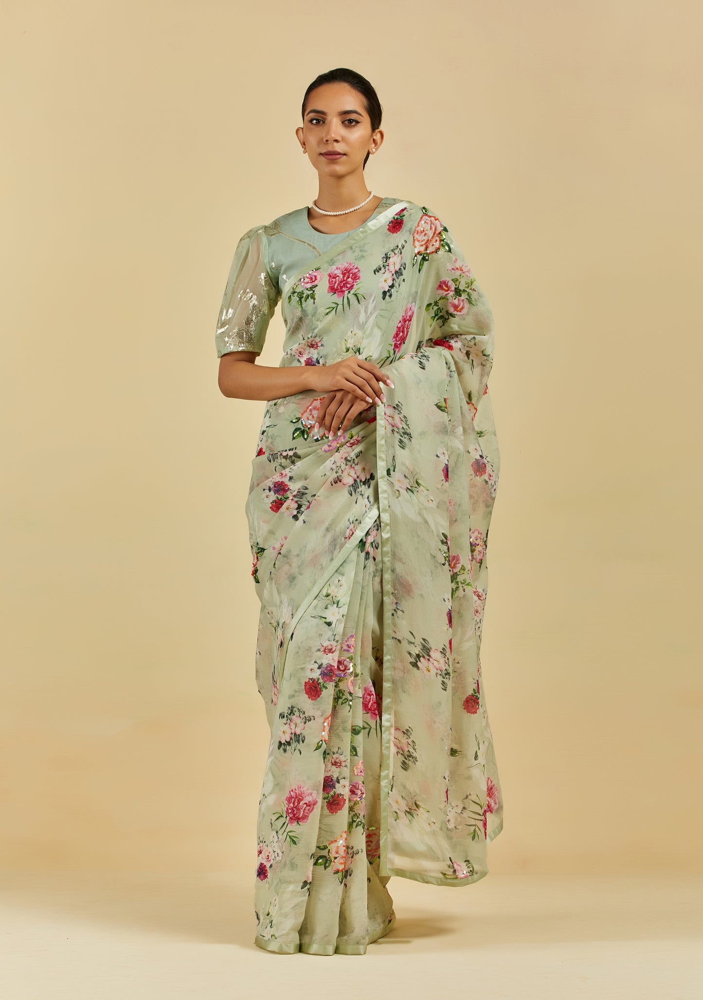 Natalie Printed Highlighted French Chiffon Saree