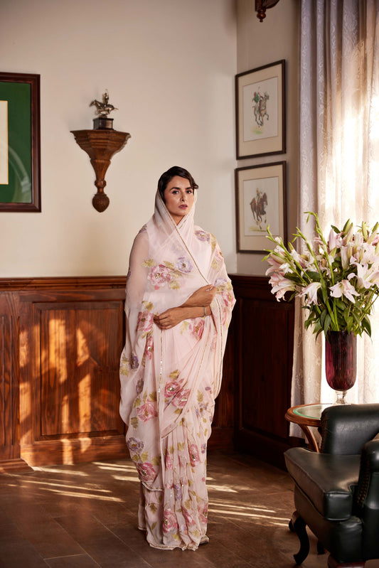 Blush Pink Rosette Saree