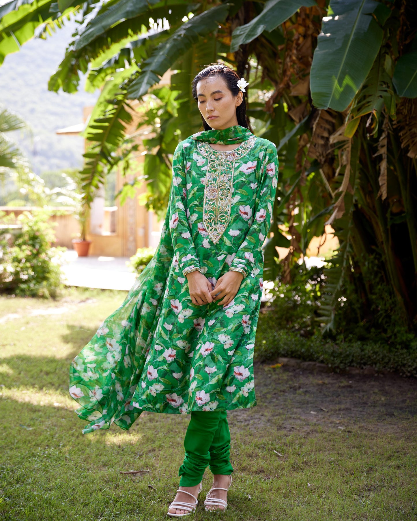 Renuka Green Printed Silk Muslin Kurta Set