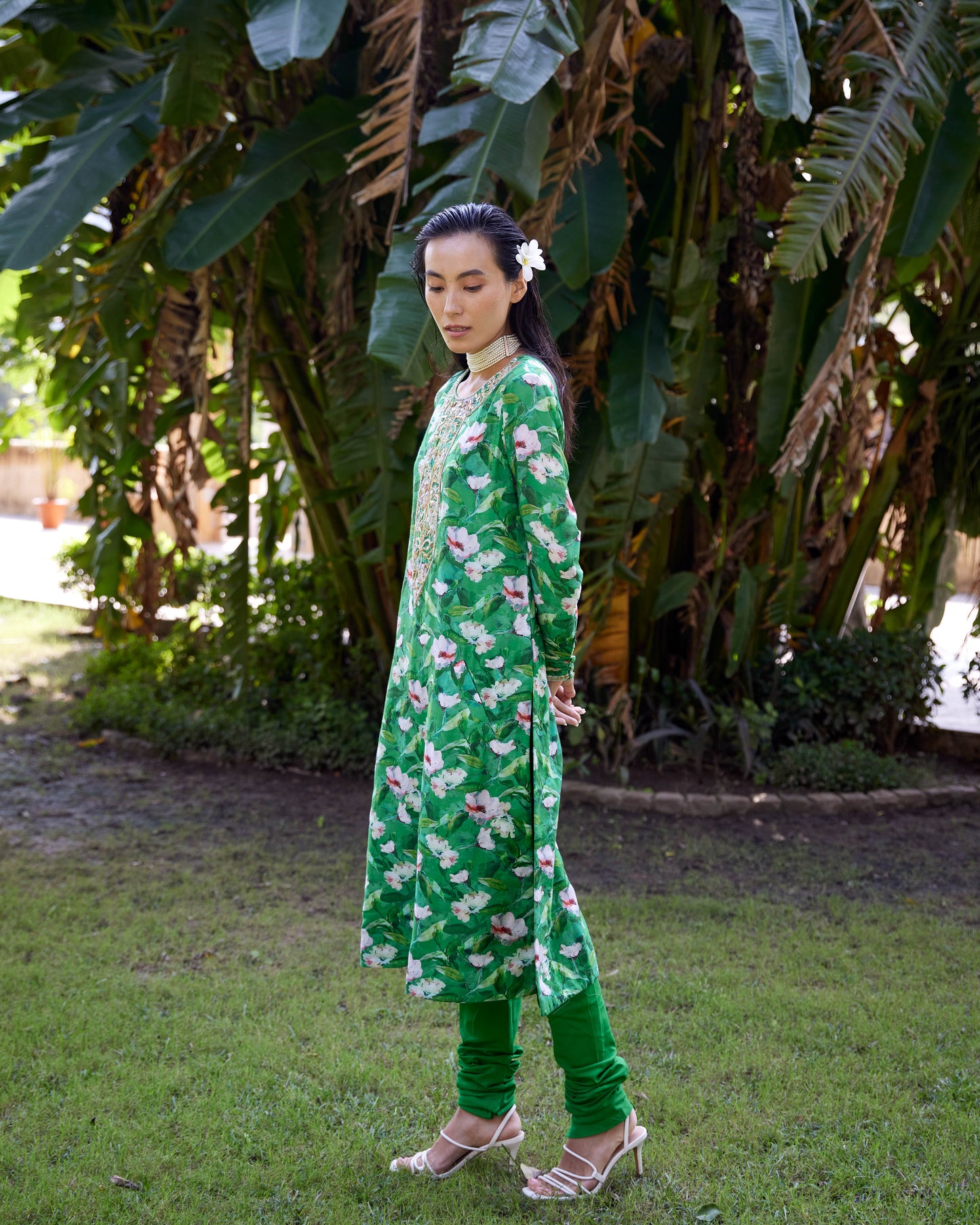 Renuka Green Printed Silk Muslin Kurta Set