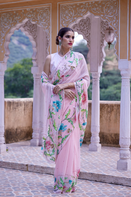 Blush Pink Chiffon Vijayshree Saree